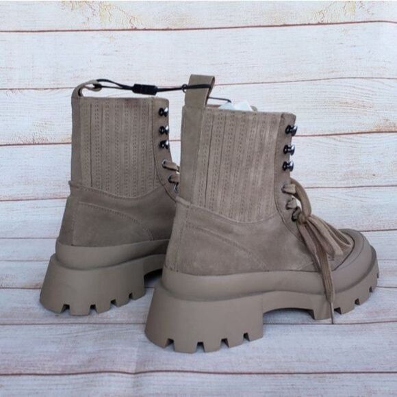 Zara Lug Sole Leather Suede Front Lace Up Ankle Boots Booties Combat Size 40 - Picture 6 of 13